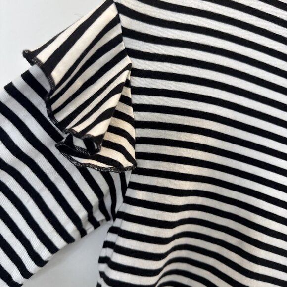 H&M Black & White Striped Ruffle Long Sleeve Top Size Medium - Picture 4 of 15